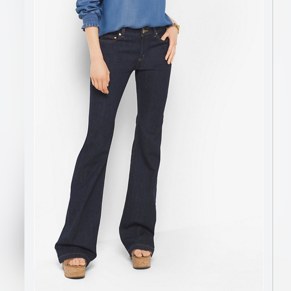 MICHAEL Michael Kors High Rise Selma Flare Jeans Olive Green Retro Stretch 6 NEW - Picture 4 of 13